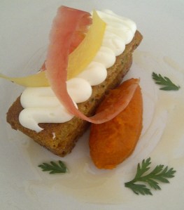 Amaranth Carrot Cake with Cream Cheese Buttercream and Cardamom-Carrot Puree