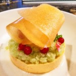Cantaloupe Semifreddo: cucumber granita, red currant
